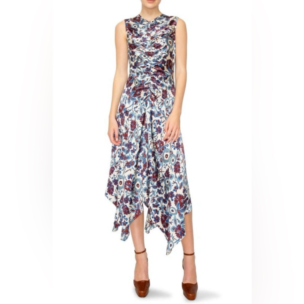 Melloday Floral Print Satin Ruched  Women's Asymmetrical Dress, Size XL